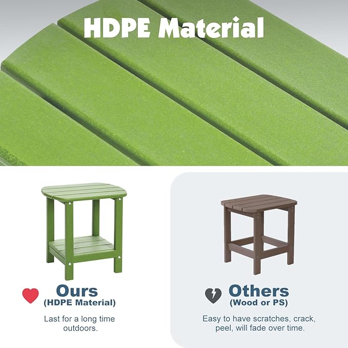 Outdoor Side Table 2 -Tier Adirondack Table HDPE Patio Side Table Weather Resistant End Table Small Outdoor Table (Lime) - Photo 4