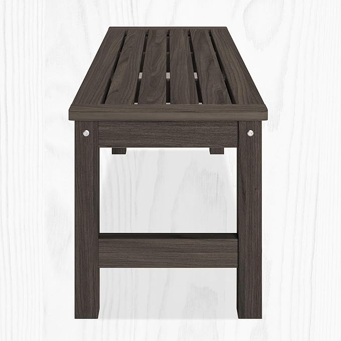 48" HDPE Outdoor Bench, All-Weather & Fade-Resistant 2-Person Garden Bench, Low Maintenance Patio Bench for Garden, Porch & Patio, Dark Brown