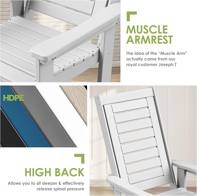GREENVINES Outdoor Rocking Chair Set | 3-Piece | 2 Rocking Chairs with 1 Side Table | Porch Rocker | HDPE Plastic - Photo 7