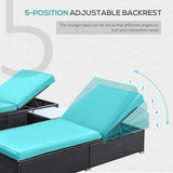Outsunny Chaise Lounge Chair Set of 2 with 5 Angle Backrest, Outdoor Coffee Table, Water Repellent Cushions - Photo 5