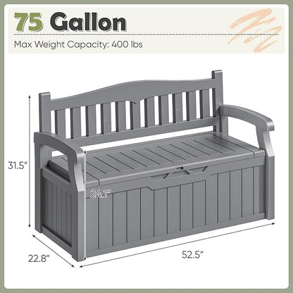 Homall 75 Gallon Outdoor Storage Benches Lockable Deck Box with Waterproof and UV Resistant, Waterproof Storage Box for Patio Furniture, Tools, Cushions (Grey)