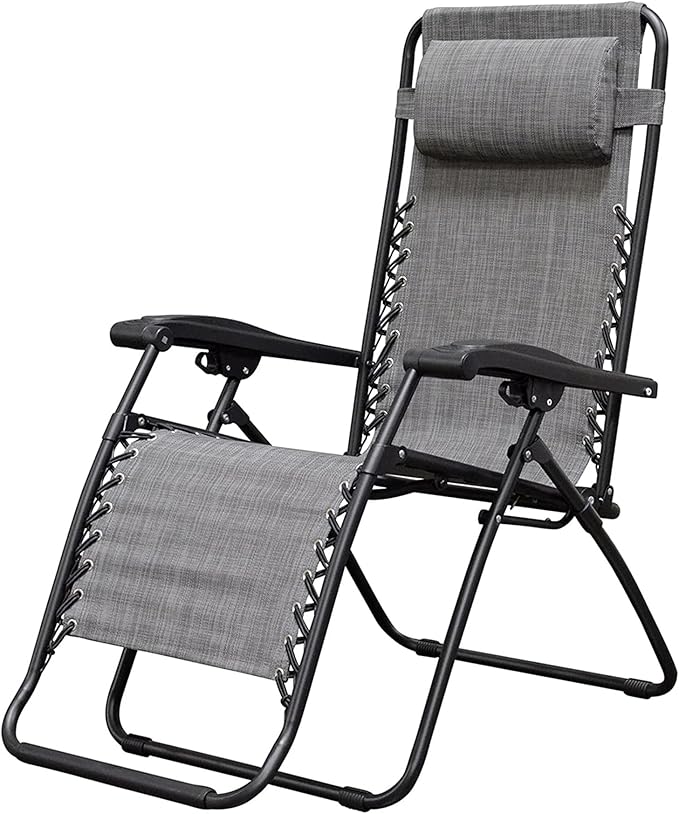 Caravan Sports Zero Gravity Outdoor Portable Folding Camping Lawn Deck Patio Pool Recliner Lounge Chair for Adults, Adjustable Headrest, Gray