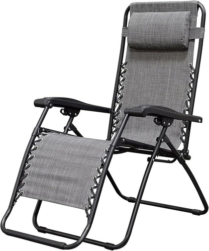 Caravan Sports Zero Gravity Outdoor Portable Folding Camping Lawn Deck Patio Pool Recliner Lounge Chair for Adults, Adjustable Headrest, Gray
