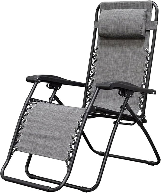 Caravan Sports Zero Gravity Outdoor Portable Folding Camping Lawn Deck Patio Pool Recliner Lounge Chair for Adults, Adjustable Headrest, Gray