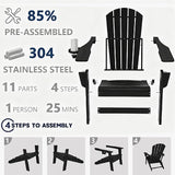 Folding Adirondack Outdoor Chairs HDPE Plastic Chair All Weather Cup Holder Black for Deck Backyard Patio Outdoor Garden - Photo 4