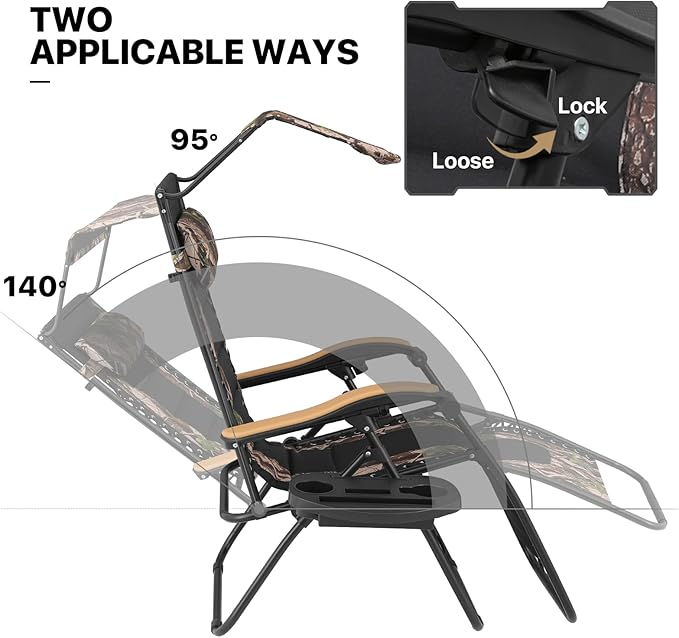 MoNiBloom 29-Inch Oversized Zero Gravity Chairs Set of 2, Patio Anti Gravity Recliner with Canopy Shade - Photo 7