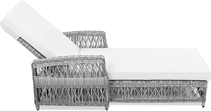 Outdoor Long Reclining Chaise, Wicker Lounge with Armrests, Patio Adjustable Recliner with Soft Removable Cushions, All Weather Rattan Pool Lounge for Poolside Garden (1, Wicker+Beige)