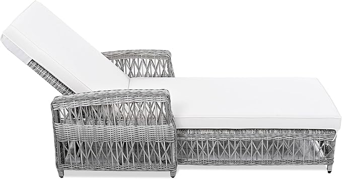 SOFTSEA Patio Chaise Lounge Set of 2, 4-Postion Chaise Lounge with Adjustable Backrest - Photo 7