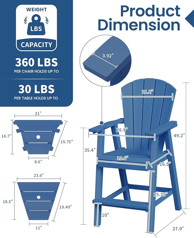 Ciokea Tall Adirondack Chairs Set of 2, HDPE Outdoor High Back Adirondack Chair with Double Connecting Tray - Photo 2