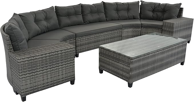 Quarte Outdoor Patio Furniture Sets, 8-Pieces All Weather Wicker Round Sofa Set, Half-Moon Sectional Sets - Photo 6