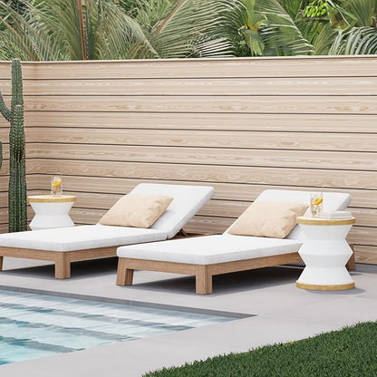 SUNBURY White Outdoor Side Table Set of 2, 14" W Concrete Side Table, Round Accent Marble End Drum Table, Garden Stool Plant Stand, Lounge, Yard