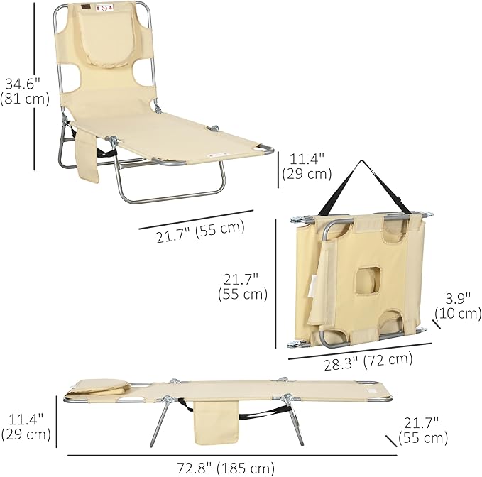 Outsunny Folding Beach Lounge Chair with Face Hole and Arm Slots - Photo 3
