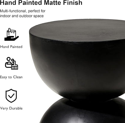 Glitzhome Outdoor Side Table, Round Accent End Table, Lightweight Hourglass Faux Terrazzo Decorative Garden Stool, 17.75" H Black Planter Stand for Patio Porch Balcony Living Room