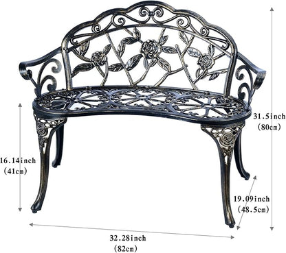 Patio Balcony Bench Double Seat, Anti-Rust Cast Aluminum Patio Garden Bench for Park Yard Outdoor Furniture Copper.1