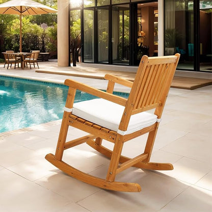 VINGLI Oversized Rocking Chair, Wooden Rocking Chair with High Back, Outside Porch Rocking Chair for Patio, Yard, Garden, 550 LBS, Teak (Teak, 1 PC)