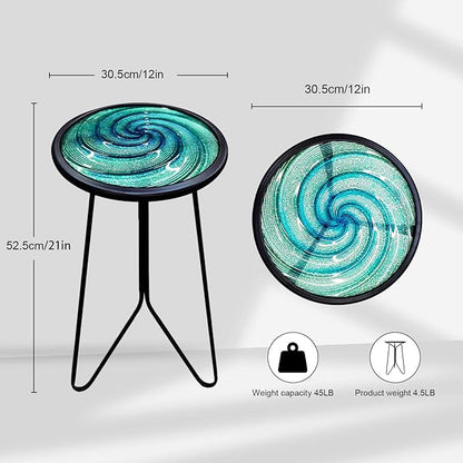 LIFFY Patio Side Table, Small Round End Table, Metal Side Table Outdoor, Small Porch Table for Indoor Balcony Furniture Decor (Green 12 inch)
