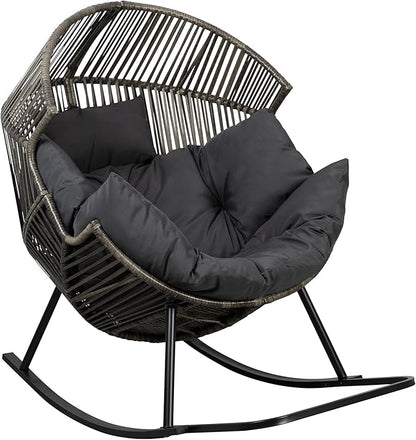 Shintenchi Wicker Egg Chair,Oversized Outdoor Indoor Rocking Chair,Large PE Rattan Rocking Chair with Cushion for Patio, Balcony, Backyard, Garden,Deep Grey