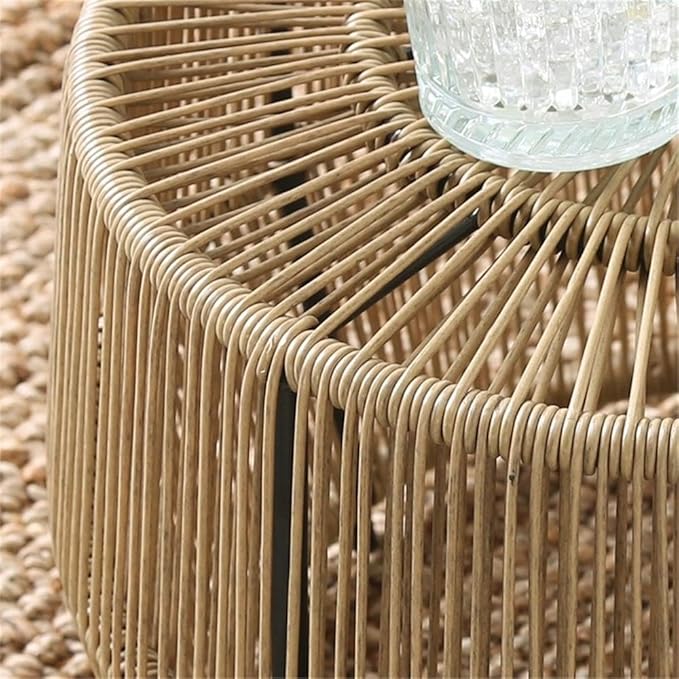 Outdoor Round PE Wicker Rattan Coffee Table, Natural Finish, 21.65 in x 21.65 in x 15.74 in, Coastal Style - Photo 4