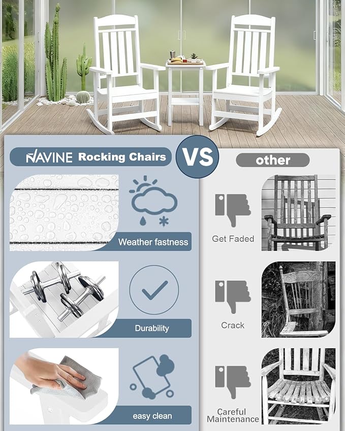 3-Piece Outdoor Rocking Chair Set, Oversized Porch Rocking Chair Set of 2 with Side Table, Suitable for Patio, Porch, Backyard