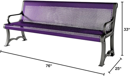 COATEDOUTDOORFURNITURE Coated Outdoor Furniture Heavy-Duty Outdoor Bench Thermoplastic Coated, Punched Steel, Commercial-Grade Garden Bench, Made in America (Portable with Back, 6 Ft, Purple)