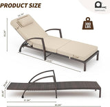 2 Pieces Pool Chaise Lounge Chairs, All-Weather Outdoor Rattan Reclining Chair with Cushion - Photo 2