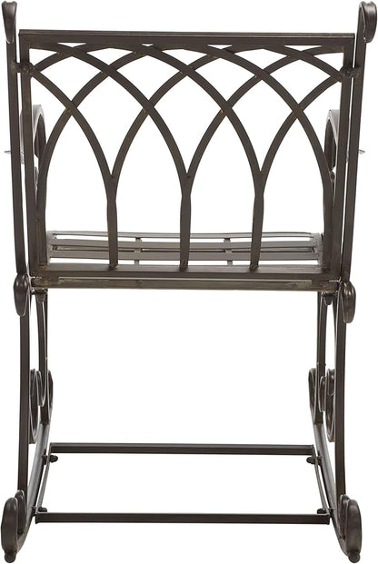 SAFAVIEH Outdoor Collection Medrano Victorian Rustic Brown Wrought Iron Rocking Chair