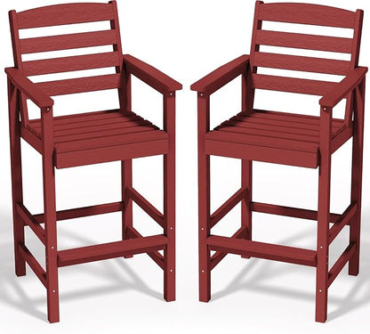 SERWALL Tall Adirondack Chairs Set of 2, Balcony Adirondack Chairs Set, Outdoor Bar Height Barstools Chair Set for Bistro, Poolside, Garden, Dark Red