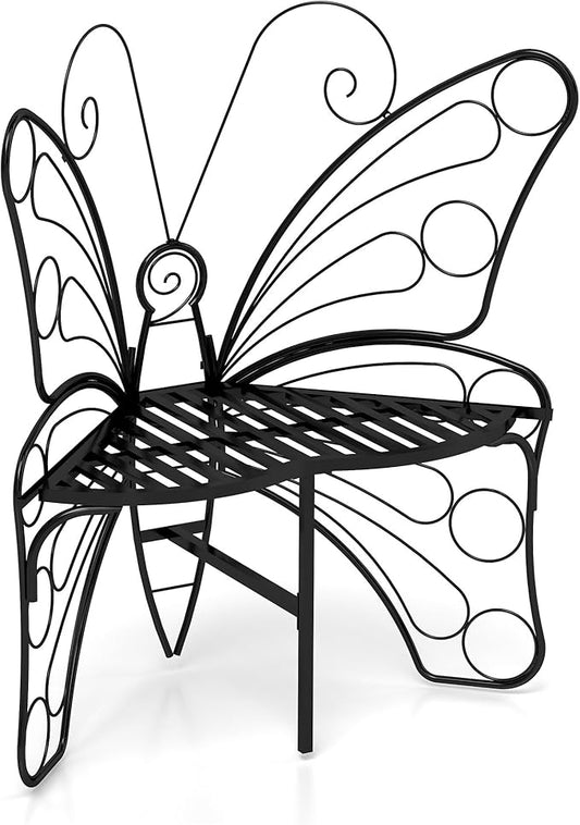 Cute Butterfly Bench Outdoor, Metal Garden Benches for Outdoors Patio Yard Lawn Balcony, Sturdy Frame (38 inch)