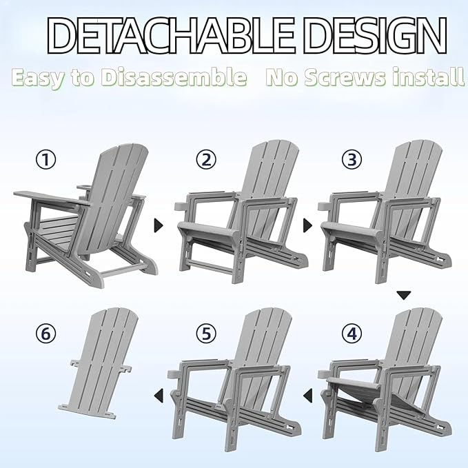 FONTOI Adirondack Chair, Plastic Adirondack Chair with Cup Holder, Outdoor Weather Resistant Lawn Furniture, 400 LBS Capacity Recliner, Garden Backyard Patio Without Screws Install, Grey