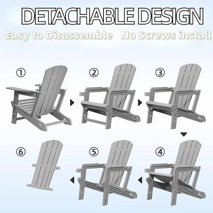 FONTOI Adirondack Chair, Plastic Adirondack Chair with Cup Holder, Outdoor Weather Resistant Lawn Furniture, 400 LBS Capacity Recliner, Garden Backyard Patio Without Screws Install, Set of 2 Grey