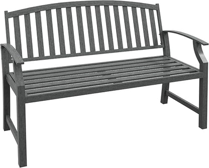 46" Outdoor Garden Bench, Metal Bench, Wood Look Slatted Frame Furniture for Patio, Park, Porch, Lawn, Yard, Deck, Gray
