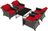 5 Pieces Outdoor Conversation Furniture Set - 4 PE Rattan Armchairs, 1 Metal Coffee Table - Photo 6