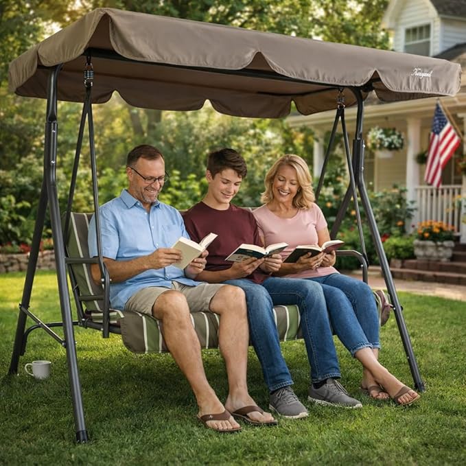 Kozyard Alicia 3-Seat Patio Swing, Outdoor Canopy Swing with Steel Frame - Photo 2