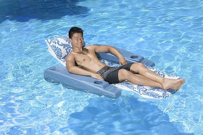 Poolmaster Royal Hawaiian Retro Adjustable Floating Chaise Pool Lounge, Blue