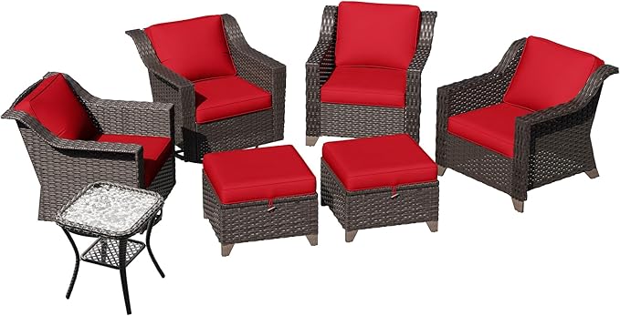 7 Pieces Patio Conversation Furniture Set - 2 Armchairs, 2 Ottomans, 2 Swivel Chairs, 1 Side Table - Photo 7