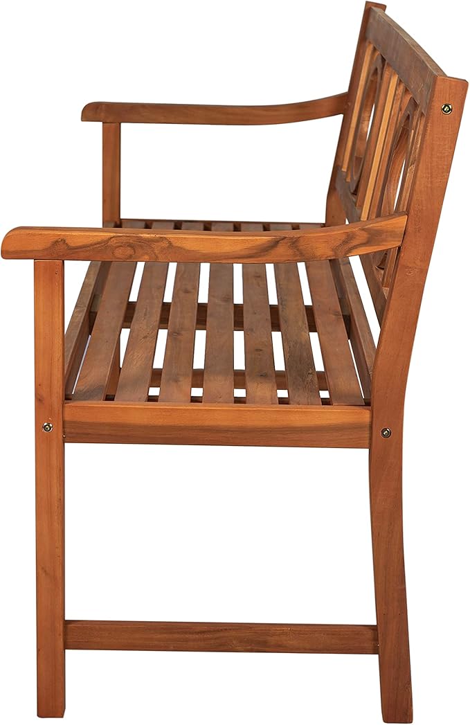 JONATHAN Y BNH104A Apollo 51.2" 3-Seat Circle-Back 600-Lbs Support Acacia Wood Outdoor Garden Patio Bench for Garden, Lawn, Backyard, Pool, Deck, Beach, Firepit, Teak