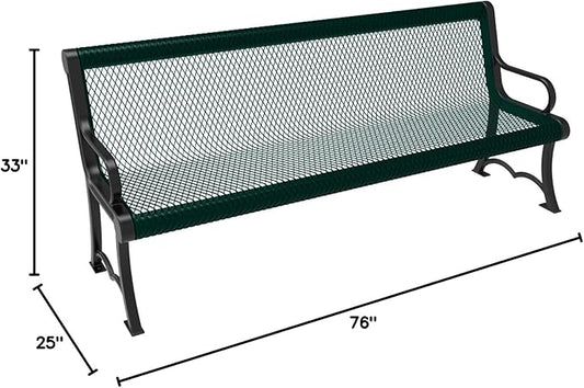 COATEDOUTDOORFURNITURE Coated Outdoor Furniture Heavy-Duty Outdoor Bench Thermoplastic Coated, Expanded Metal, Commercial-Grade Garden Bench, Made in America (Portable with Back, 6 Ft, Dark Green)
