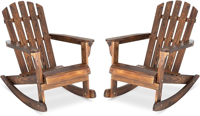 Adirondack Rocking Chairs Set of 2 - Outdoor Wood Rocking Chair, Patio Rocker Rocking Chair High Backrest for Porch, Balcony, Backyard, Poolside