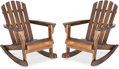 Adirondack Rocking Chairs Set of 2 - Outdoor Wood Rocking Chair, Patio Rocker Rocking Chair High Backrest for Porch, Balcony, Backyard, Poolside