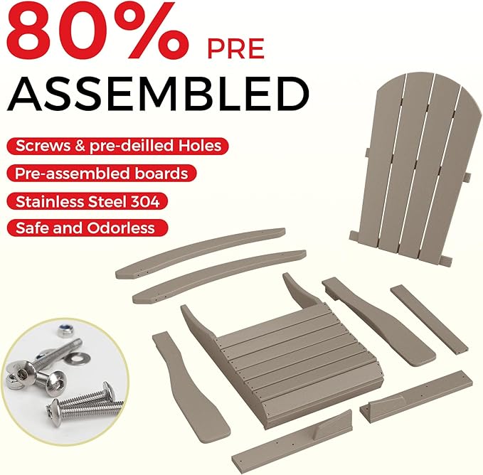 Costaelm Outdoor Adirondack Chair, All Weather Resistant Classic Balcony Chair and Fire Pit Chairs, Plastic Outdoor Porch Furniture Rocking Chair High Back HDPE Poly Lumber, Weathered Wood