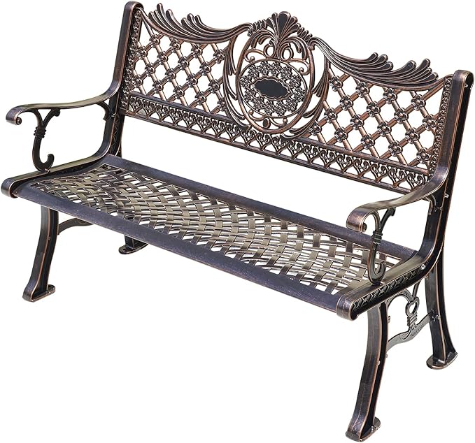 Outdoor Bench Chair Cast Aluminum Garden Bench Patio Bench All-Weather Park Bench for Backyard Porch Lawn (130cm Park Bench)