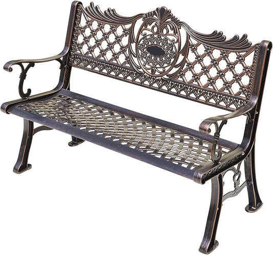 Outdoor Bench Chair Cast Aluminum Garden Bench Patio Bench All-Weather Park Bench for Backyard Porch Lawn (130cm Park Bench)