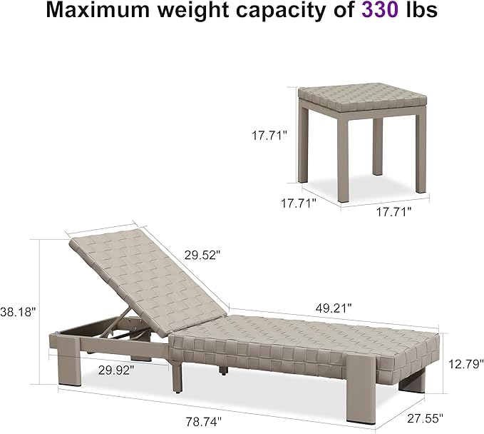 PURPLE LEAF Patio Chaise Lounge Modern Outdoor PU Leather Style Lounge Chair 4 Pieces with Adjustable Backrest Luxury Aluminum Chaise Lounge Chairs for Pool Garden Backyard Beach, Tapue