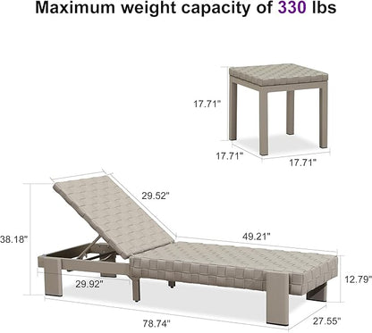 PURPLE LEAF Patio Chaise Lounge Modern Outdoor PU Leather Style Lounge Chair 4 Pieces with Adjustable Backrest Luxury Aluminum Chaise Lounge Chairs for Pool Garden Backyard Beach, Tapue