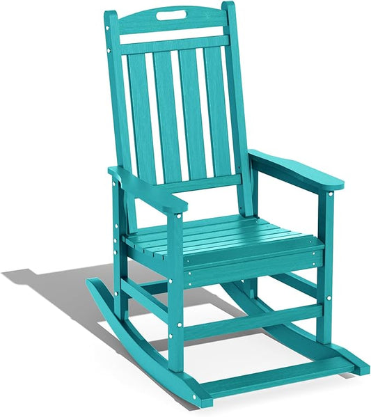 LOUNZY Outdoor Rocking Chair with Footboards Set of 5, HDPE Rocking Chair Patio Porch Rocker with 380lbs Support for Adult, Aruba