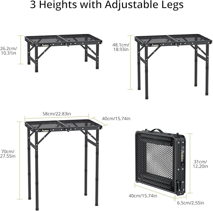 Anbte Folding Grill Table, Aluminum Camping Table Adjustable Height Max 27.5" Picnic Table Outdoor Table, Lightweight - Photo 3