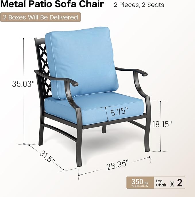 Metal Patio Chairs Set of 2 with 5.75" Extra Thick Cushion - Photo 2