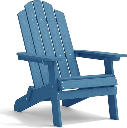 MXIMU Folding Adirondack Chair for Outdoor: Easy to Assemble and Comfortable Adirondack Chairs - All Weather Composite Plastic Chair for Outside Fire Pit Patio Lawn Garden Backyard Use(Navy)