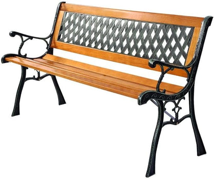 Cast Iron Patio Bench Outdoor - 49.5" Garden Bench for 3 Adults - Black Metal Bench with Wood Seat - Heavy Duty 463 lbs Capacity
