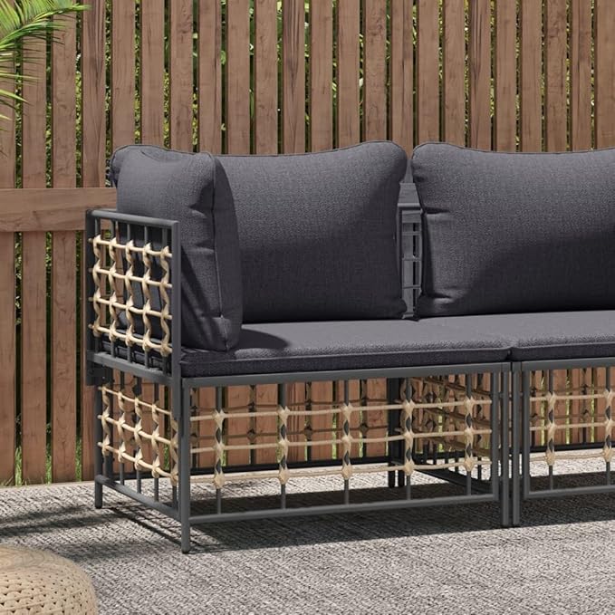 Metal Frame Outdoor Chairs,Garden Decorative Chairs,Reading Relaxation Chair,for Deck,Backyard,Porch,Patio Corner Sofa with Dark Gray Cushions Poly Rattan